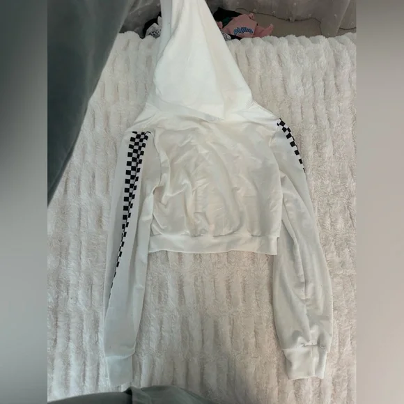 Zaful White Checkered Sleeve Hoodie Size S - Picture 4 of 4